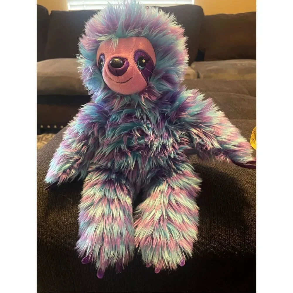 Build-A-Bear Workshop Purple Blue Fluffy Stripe Sloth Plush Stuffed Animal 14